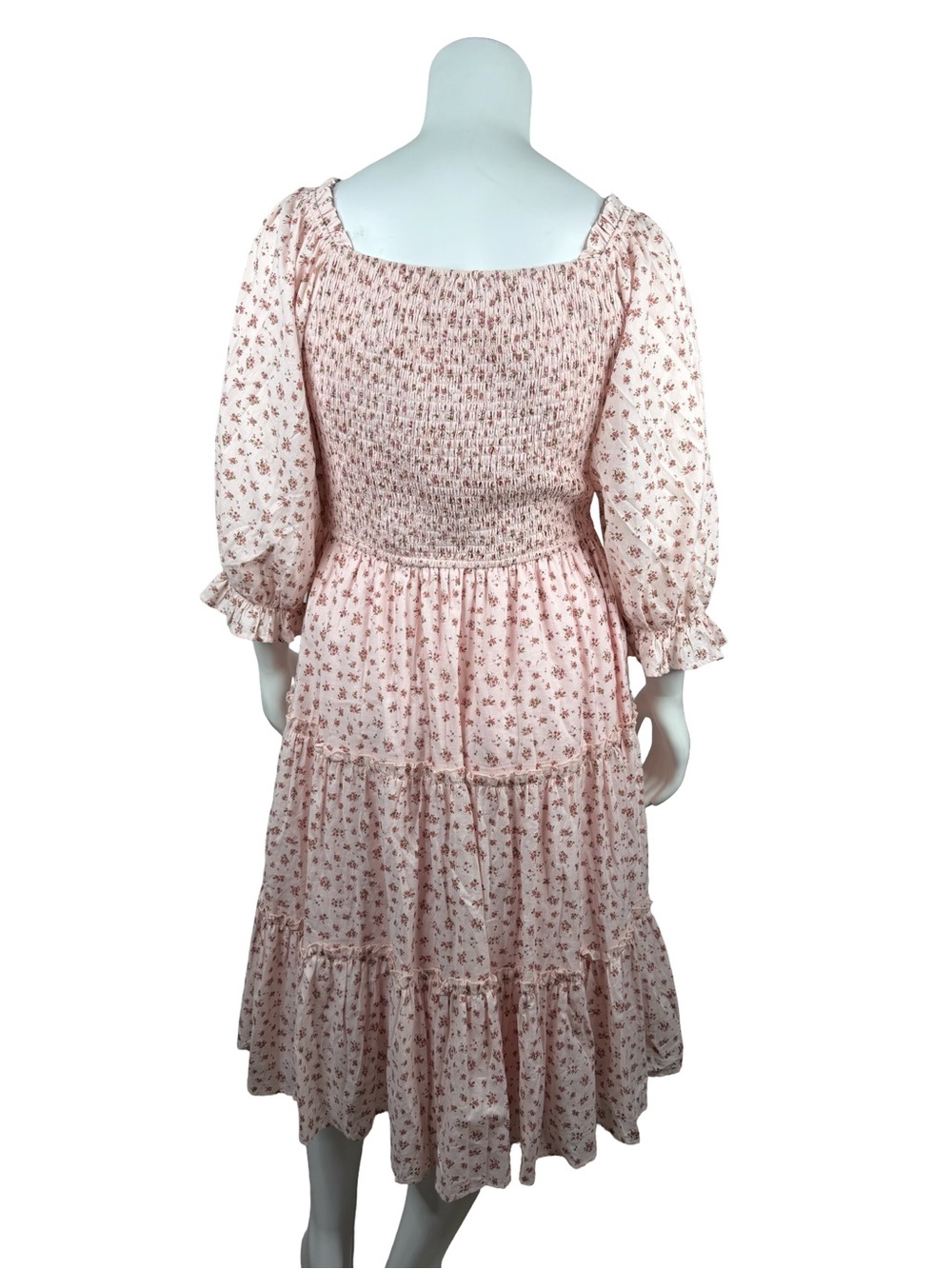 Ivy City Co Smocked Square-Neck Pink Floral Midi Dress Sz. 1X - Picture 3 of 4